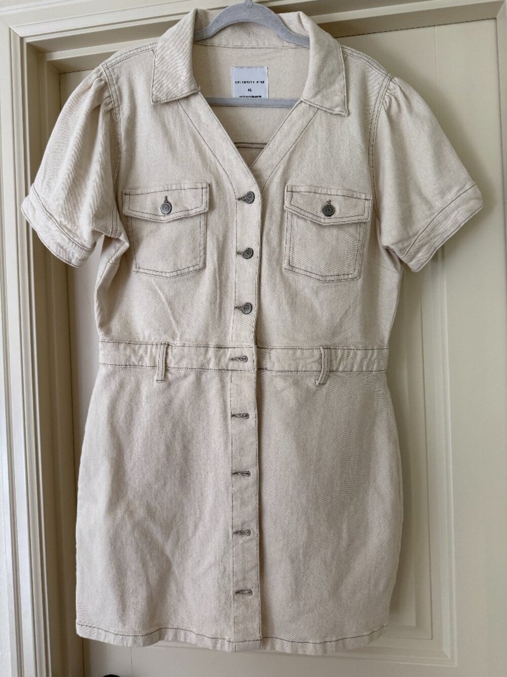Celebrity Pink Cream Denim Utility Shirt Dress XL NWOT